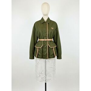 NEW PRADA oversize re-nylon jacket with belt in olive green